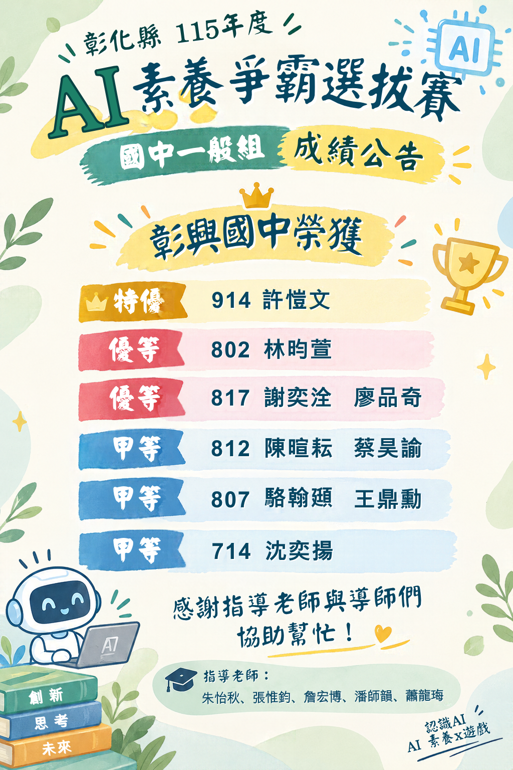 🎉 彰興國中 AI 素養競賽傳捷報！ 的封面圖片